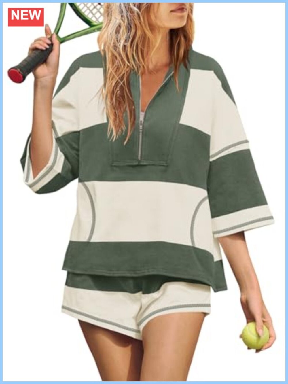 Striped Two Piece Lounge Set Athletic Shorts Top Cotton Blend